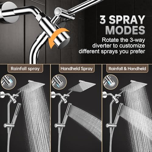 Veken All Metal 8" Luxurious Rain Shower Head with Handheld,High Pressure