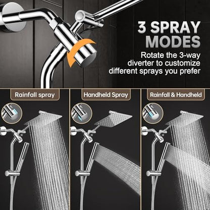 Veken All Metal 8" Luxurious Rain Shower Head with Handheld,High Pressure