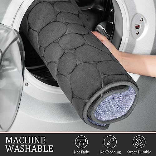 YIHOUSE Bathroom Rugs Mat Set, Memory Foam Bath Mat 5 Piece Dark Grey