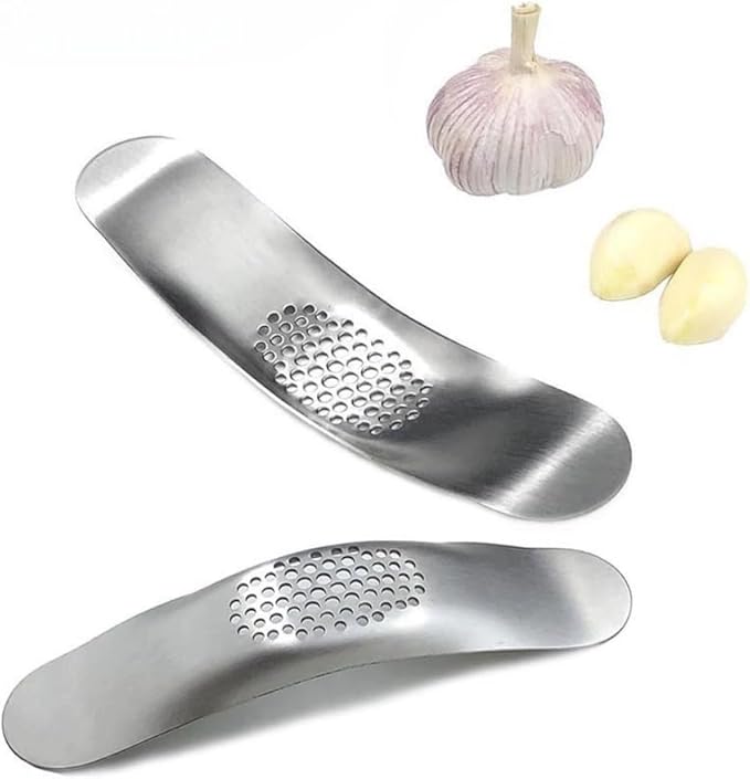Garlic Press 430 Stainless Steel Garlic Rocker Mincer Bonus Food Grade with Silicone Peeler Garlic (Black)