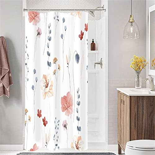 Gibelle Coral Beige Watercolor Floral Fabric Shower Curtain, 36x72
