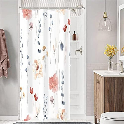Gibelle Coral Beige Watercolor Floral Fabric Shower Curtain, 36x72