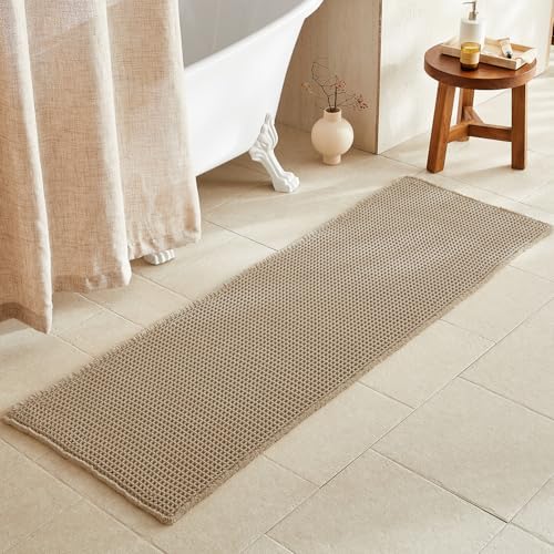 TYUU Waffle Runner Rug Bathroom, Long Boho Bath Mat Non Slip, 72x24 Khaki