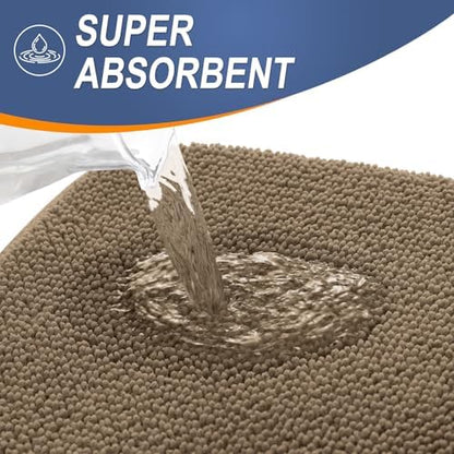 OLANLY Memory Foam Bathroom Runner Rug 47x24, Absorbent Long Bath Mat, Tan