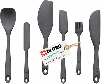 DI ORO 6-Piece Silicone Spatula Set - Rubber Kitchen Utensils for Baking, Cooking & Mixing - Heat-Resistant 600°F BPA Free Spatulas for Nonstick Cookware - Dishwasher Safe (Smoke)