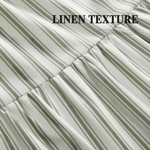 Farmhouse Shower Curtain Ruffle Linen White-Green Stripe 72"W x 72"L