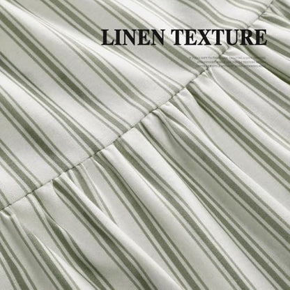 Farmhouse Shower Curtain Ruffle Linen White-Green Stripe 72"W x 72"L