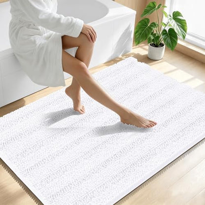 Smiry Thick Chenille Large Bathroom Runner Rugs 40x32, Soft Bath Mat, White