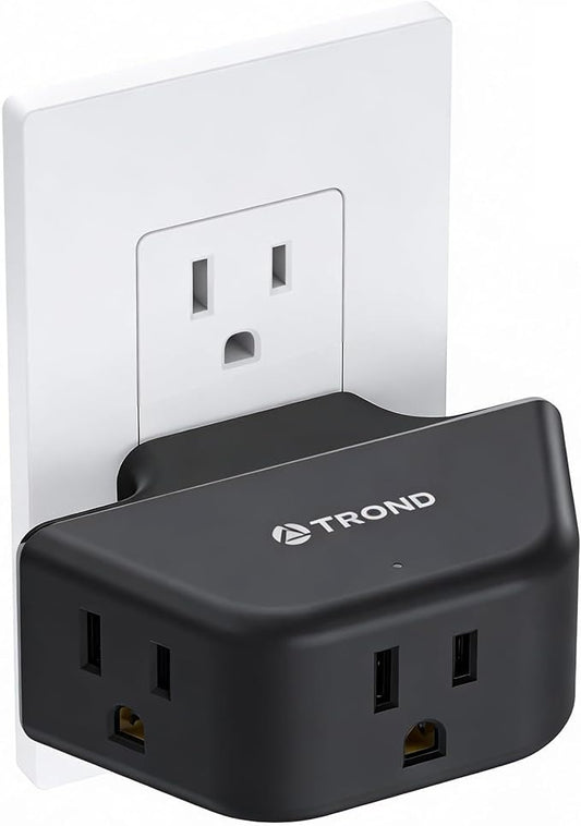 TROND 360 Rotating Plug Outlet Extender, Outlet Splitter with 3 Grounded Sockets, 3 Way Angled Multi Plug Adapter, Cruise Essentials, Small Multiple Expander for Bathroom Kitchen Travel, Black