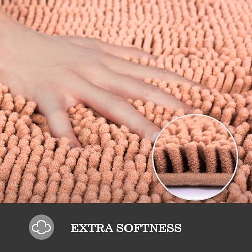Yeaban Chenille Dusty Pink Bathroom Rug 26"x44", Non-Slip Rubber Backing