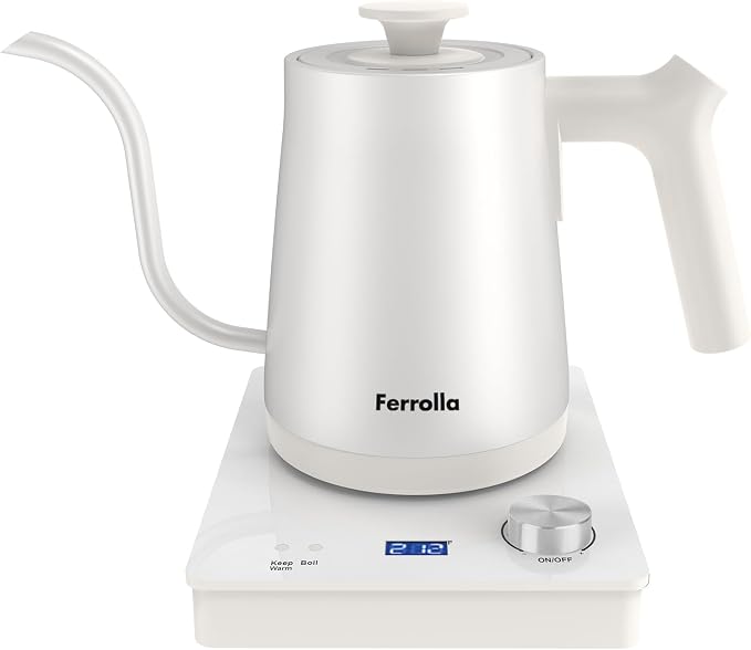 Electric Gooseneck Kettle White with Digit LED Display and Dial Control, Pour Over Kettle for Coffee & Tea, Hot Water Boiler, Stainless Steel Inner Lid & Bottom, 1300W, 0.8L