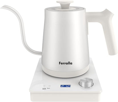 Electric Gooseneck Kettle White with Digit LED Display and Dial Control, Pour Over Kettle for Coffee & Tea, Hot Water Boiler, Stainless Steel Inner Lid & Bottom, 1300W, 0.8L