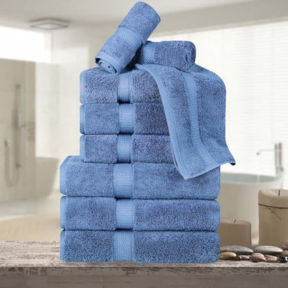 Superior Egyptian Cotton 800 GSM Plush & Absorbent, 9 Piece Set, Denim Blue