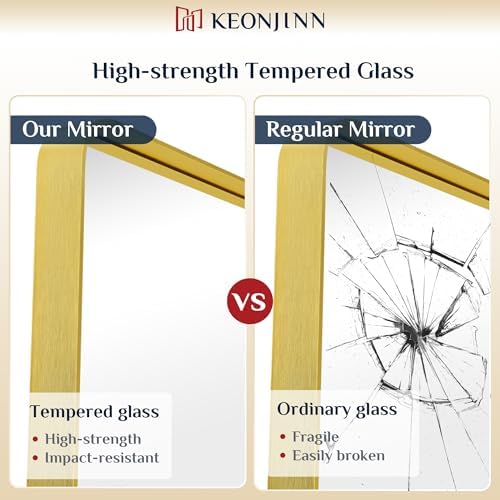 Keonjinn 40 x 30 Inch Brushed Gold Bathroom Mirrors for Over Sink