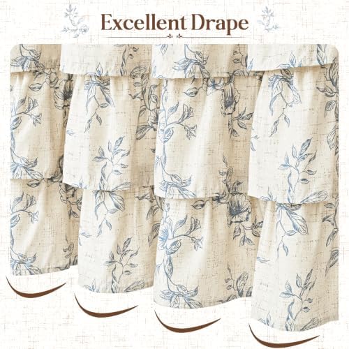 Yinhua Long Farmhouse Ruffle Shower Curtains with Blue Floral, 72" Wx78 L
