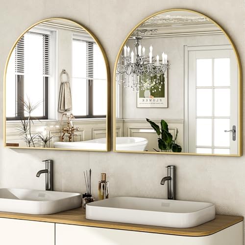 HARRITPURE 26"x28" Arched Bathroom Mirror Wall Mounted Gold Arch Mirror