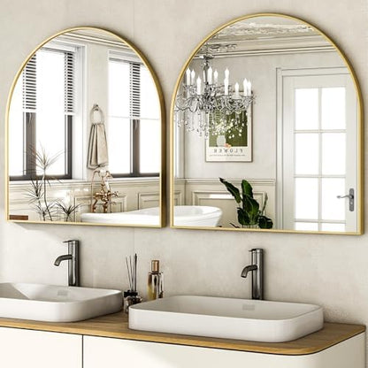 HARRITPURE 26"x28" Arched Bathroom Mirror Wall Mounted Gold Arch Mirror