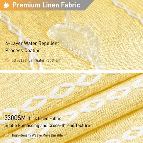 BTTN 72x78 Long Boho Farmhouse Linen Heavy Duty Shower Curtain Set, Yellow
