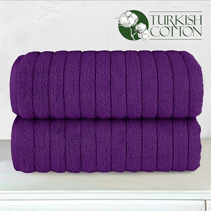 Elegant Comfort 100% Turkish Cotton Corduroy Ribbed Luxury Soft 2 Pack Bath Towels 27 x 54 Inch - Ultra Plush, Absorbent, Quick Dry, Hotel Spa Quality Towels for Bathroom Essentials, Purple