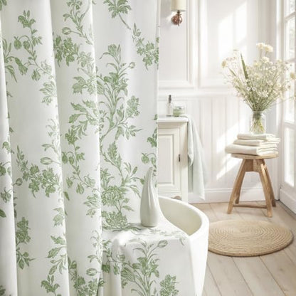 Sage Green Floral Shower Curtain,Vintage Cotton Cottagecore Shower Curtains for Bathroom, 72" W x 84" L
