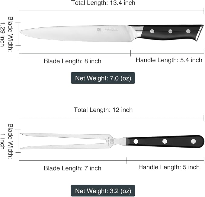 8" Stainless Steel Carving Knife and 7" Fork Set, Professional BBQ Brisket Slicing Kit with Ergonomic Full Tang Handle, Premium Meat, Fruits & Vegetables Cutting Tools in Gift Box