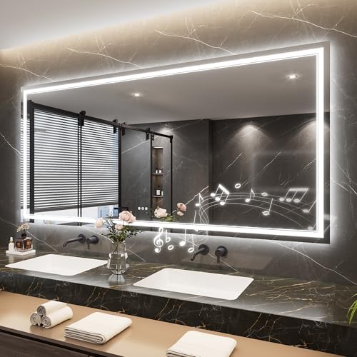 Keonjinn 84" x 40" LED Bathroom Mirror with Lights, Bluetooth Speaker