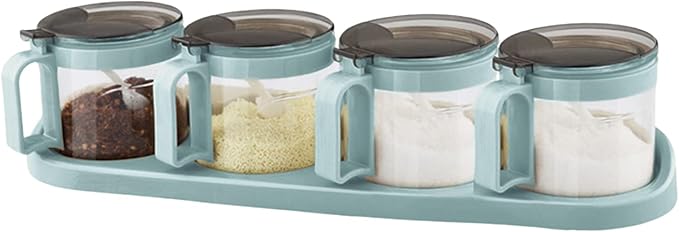 TENTA TENTA KITCHEN Gourmet Seasoning Box with Serving Spoons, Spice Jar Set Condiment Cruet Bottle, Kitchen Supplies,Nice Design for Kitchen (glass)