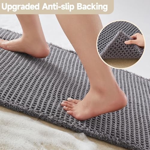 TYUU Waffle Bath Mat, Boho Bathroom Rugs Non Slip, 48x24 Grey