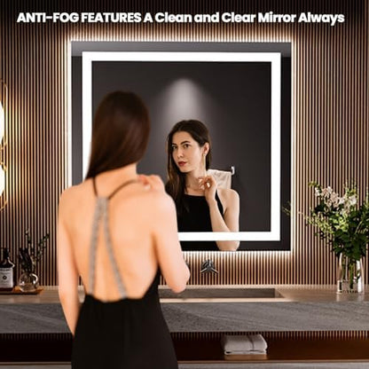 LOAAO 36"x34" LED Bathroom Mirror with Lights, UL Listed