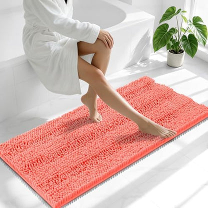 Smiry Thick Chenille Bathroom Runner Rugs 47x24, Absorbent Bath Mat, Coral