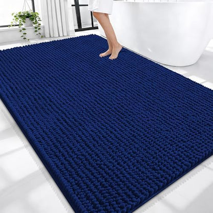 OLANLY Thick Chenille Large Bathroom Rugs 70x46, Absorbent Bath Mat, Navy