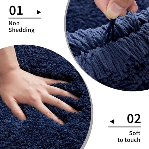 Disolla Navy Bathrom Runner Rug 24x59 - Large Soft Plush Bath Mat, Thick Long Non-Slip Shaggy Floor Mat, Ultra-Absorbent for Master Bathroom Bedroom