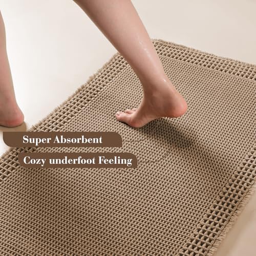 RESARE Waffle Bath Mat for Bathroom, Non Slip Bathroom Rugs 24"x36" Brown
