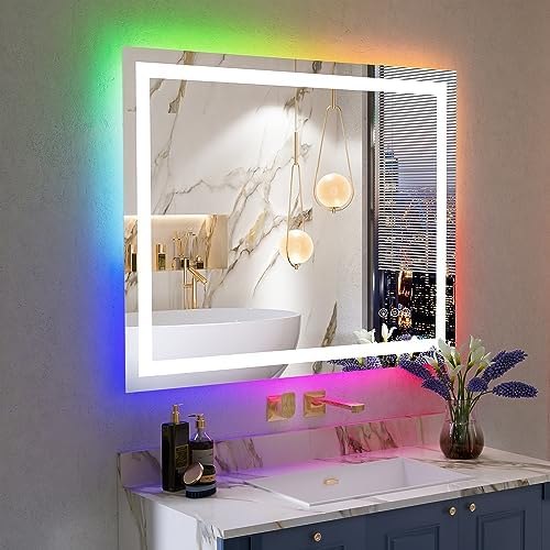 40x32 LED Bathroom Mirror with Lights, RGB Backlit Lighted Mirror
