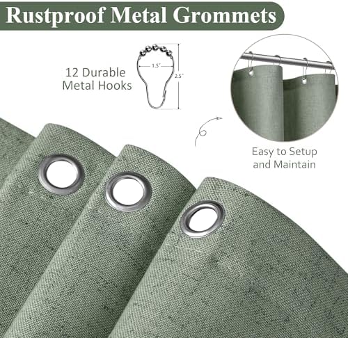Naturoom Linen Shower Curtain 72 Inch Long for Bathroom Light Sage 1 Panel