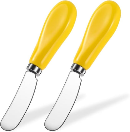 AISBUGUR 2 Pack Stainless Steel Butter Spreader Knife, Butter Knife with White Porcelain Handle, Cheese Butter Spreader Knives for Kitchen Yellow