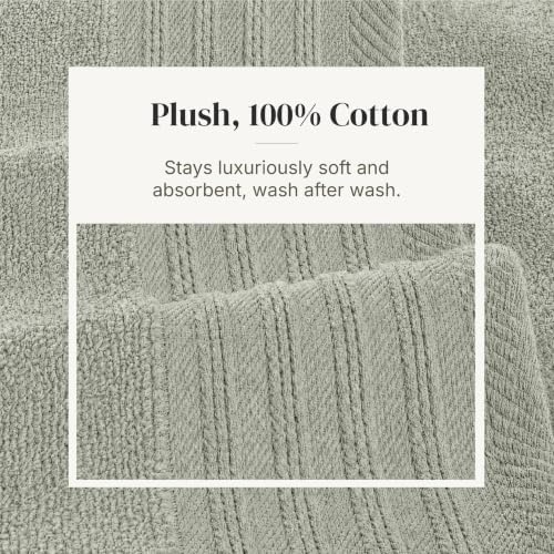 Modern Threads 6 Piece Bath Towel Set – Bathroom Towel Set with 2 Bath Towels, 2 Hand Towels & 2 Washcloths – 100% Cotton, Soft & Absorbent – Geometric (Soft Olive)