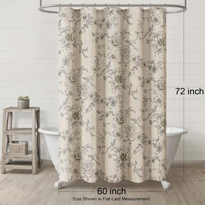 Farmhouse Floral Vintage Shower Curtain for Bathroom, Black and Tan Taupe