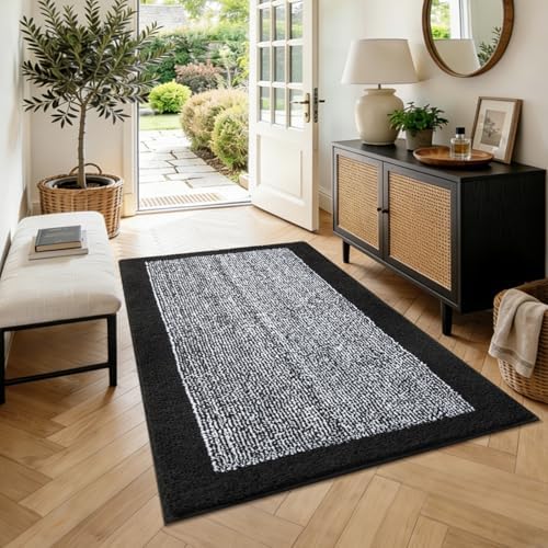 48x32 Large Bathroom Rugs Non Slip Washable, Soft Absorbent Bath Mat Black