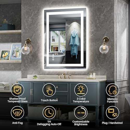 Briivue 24x30 Inch LED Bathroom Mirror with Lights, Backlit & Front Lit