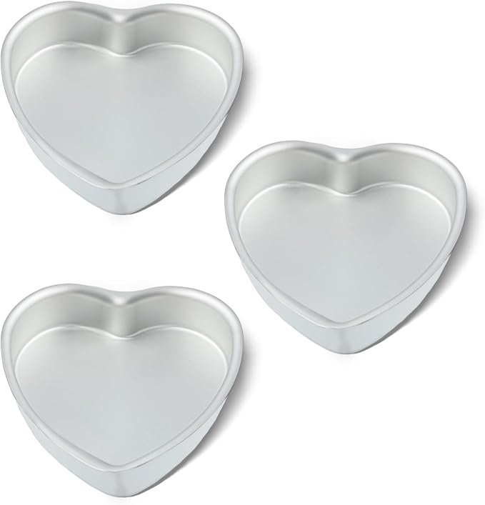 6 x 2 Inch Heart Shaped Cake Pans Set of 2, Aluminum Heart Cake Tin, Baking Cake Pan for Wedding, Party, Family Occasions, Chocolate, Bread. (Heart, 8 × 2 Inch,Set of 3)