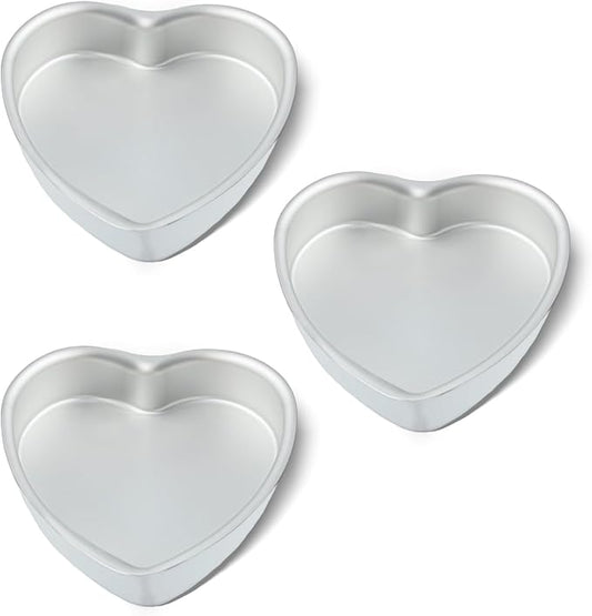 6 x 2 Inch Heart Shaped Cake Pans Set of 2, Aluminum Heart Cake Tin, Baking Cake Pan for Wedding, Party, Family Occasions, Chocolate, Bread. (Heart, 8 × 2 Inch,Set of 3)
