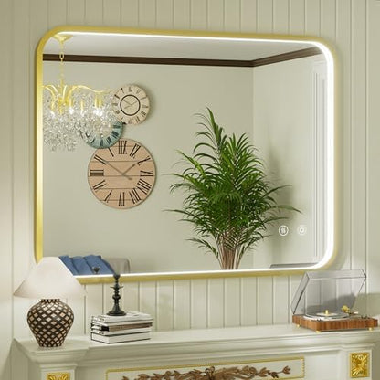 40x30 Inch Gold LED Bathroom Mirror with Lights,3000K/4500K/6000K