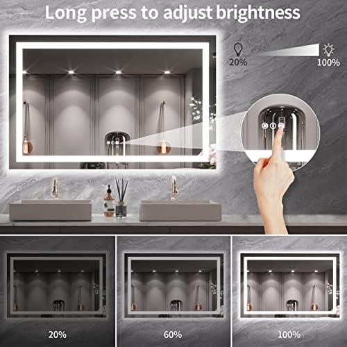 LOAAO 55X36 LED Bathroom Mirror with Lights, Anti-Fog, Dimmable, Backlit + Front Lit, Lighted Bathroom Vanity Mirror for Wall, Memory Function, Tempered Glass, ETL Listed