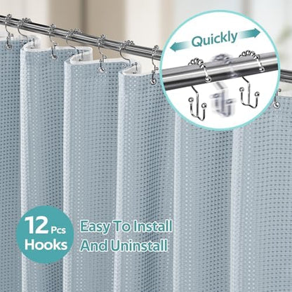 Vipfree 3 in 1 Shower Curtain Set, Waffle Shower Curtain and Liner Set with 12 Double Sided Shower Curtain Hooks, 258GSM Luxury Weighted Cloth Shower Curtains for Bathroom, 72 W x 72 H, Fog Blue