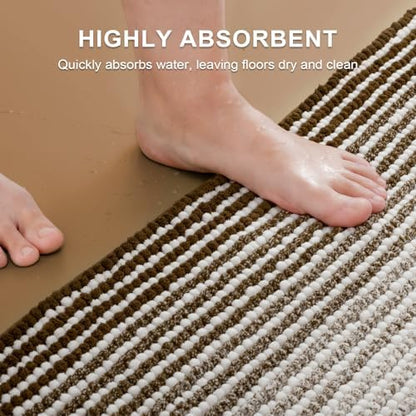 BSICPRO Bathroom Rugs Sets 2 Piece, Non Slip Striped Bath Mats, Brown