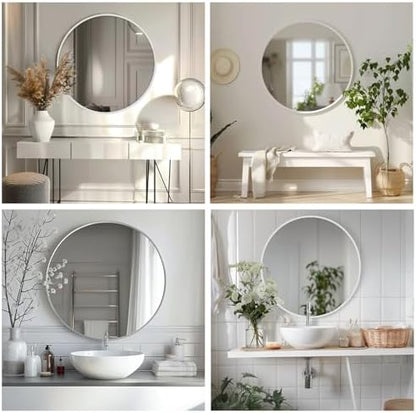 Sunniry White Round Mirror, 24 inch Circle Mirror, Matte White Metal Frame
