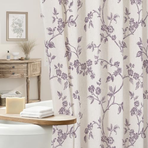 MitoVilla Lavender Linen Floral Shower Curtain for Bathroom, 72 x 72