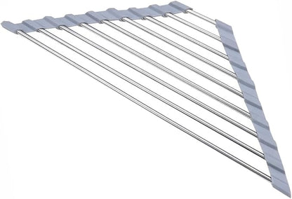 Triangle Dish Drying Rack Multipurpose Roll-up Drying Rack for Sink Corner Stainless Steel Over The Sink Corner Dish Drainer Mat for Kitchen (Grey)