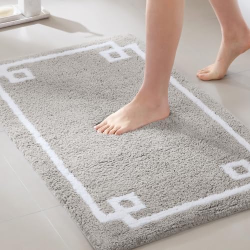 Madison Park Evan 100% Cotton Bath Rug Plush Absorbent, 24" x 40", Grey